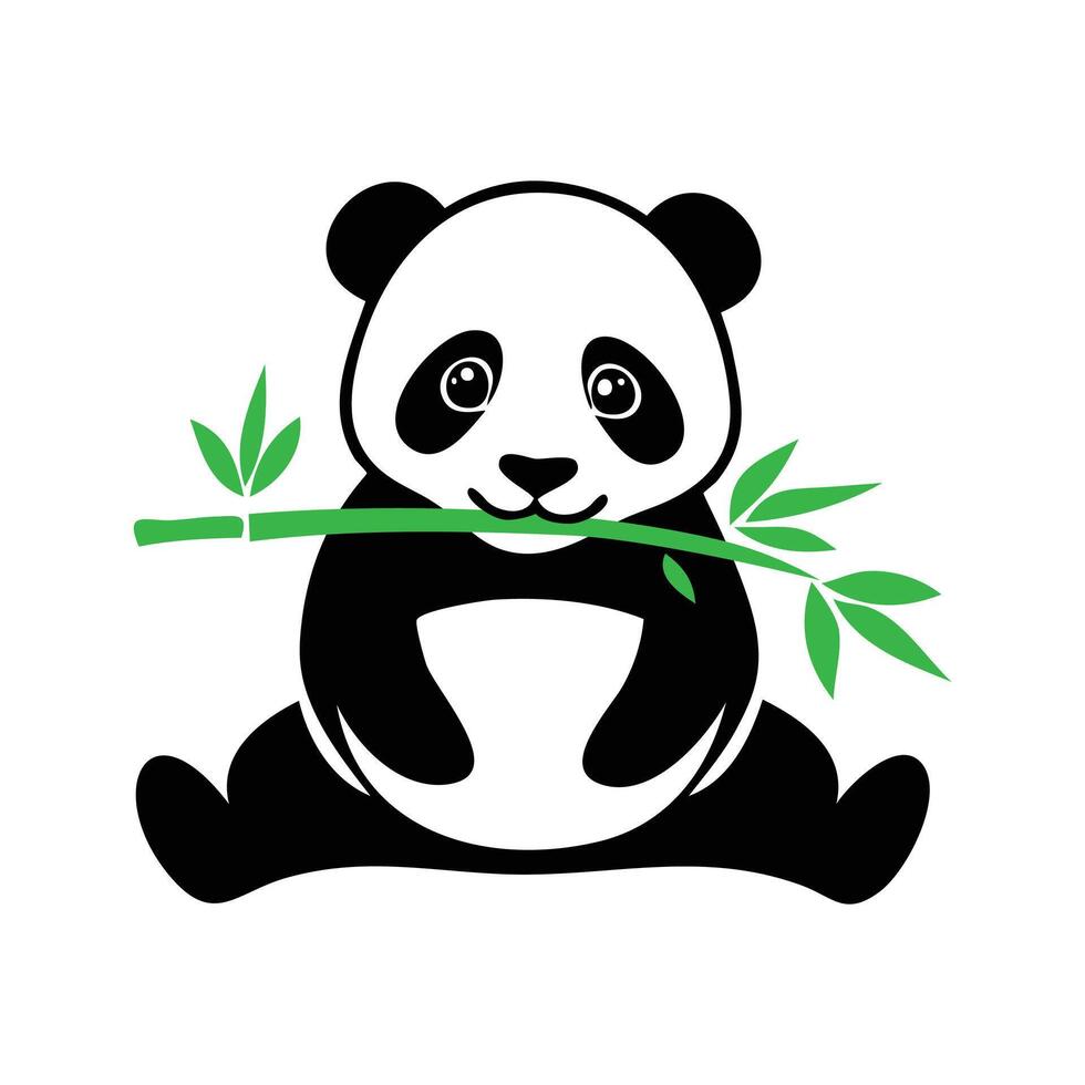 Cute panda bear holding bamboo branch on white background vector