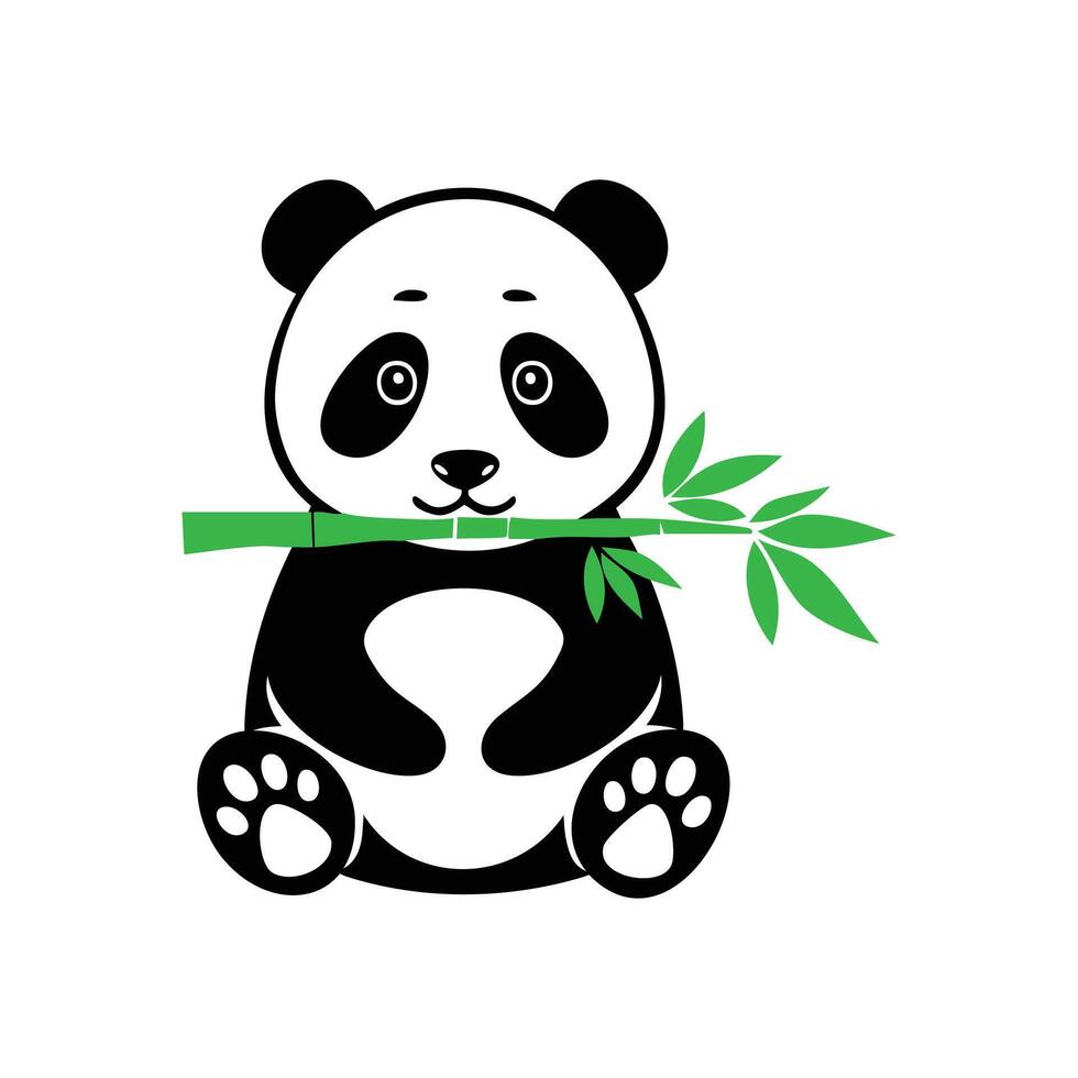 Panda bear holding bamboo branch flat style on white background vector