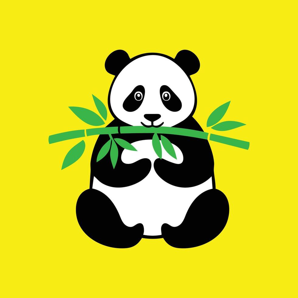 A cute panda holding a bamboo branch on a yellow background vector