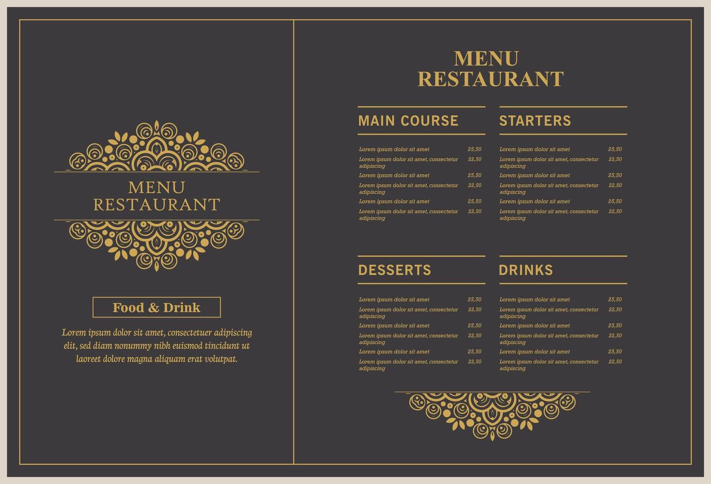 Menu Layout with ornamental Element. vector