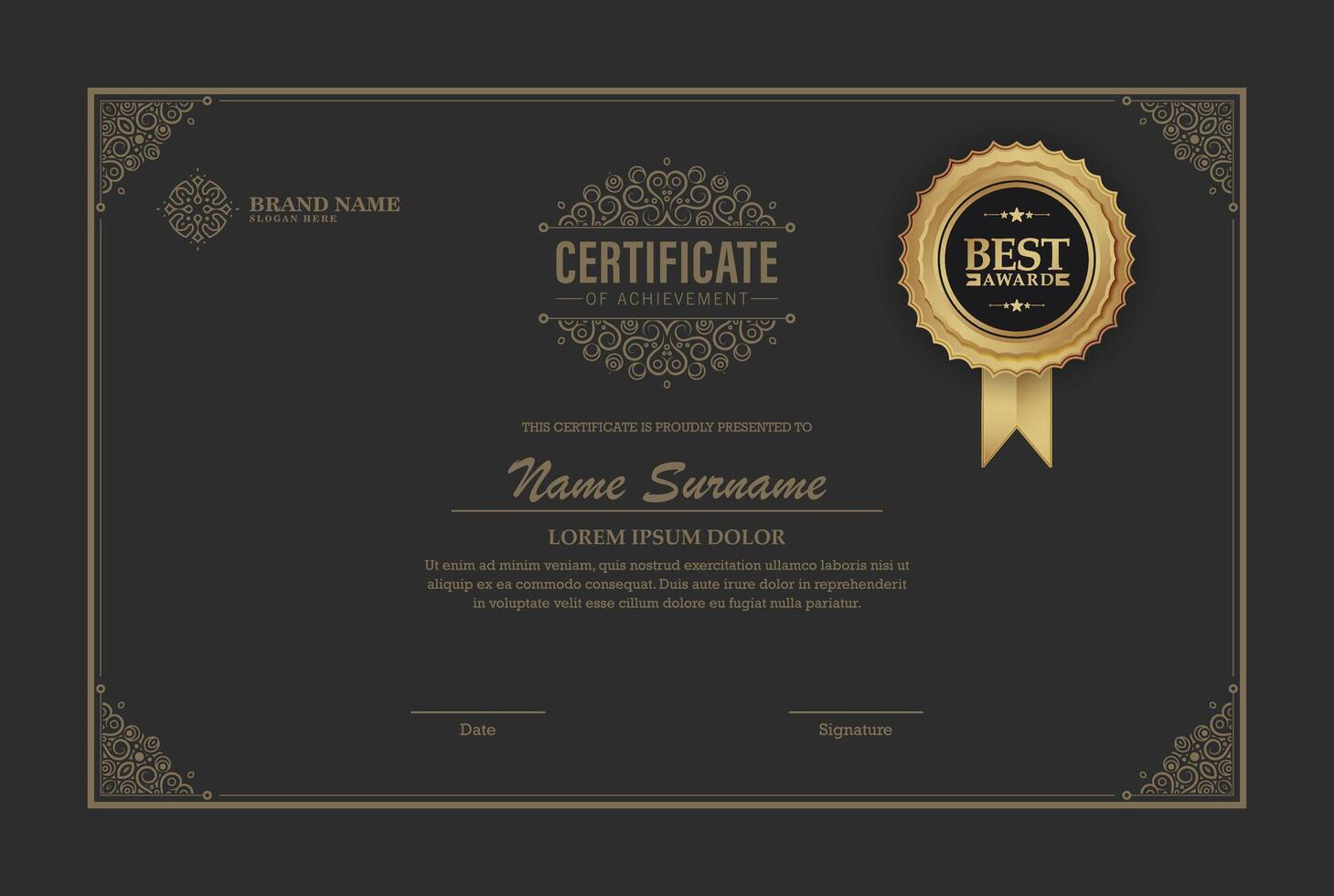 art certificate of achievement award template vector