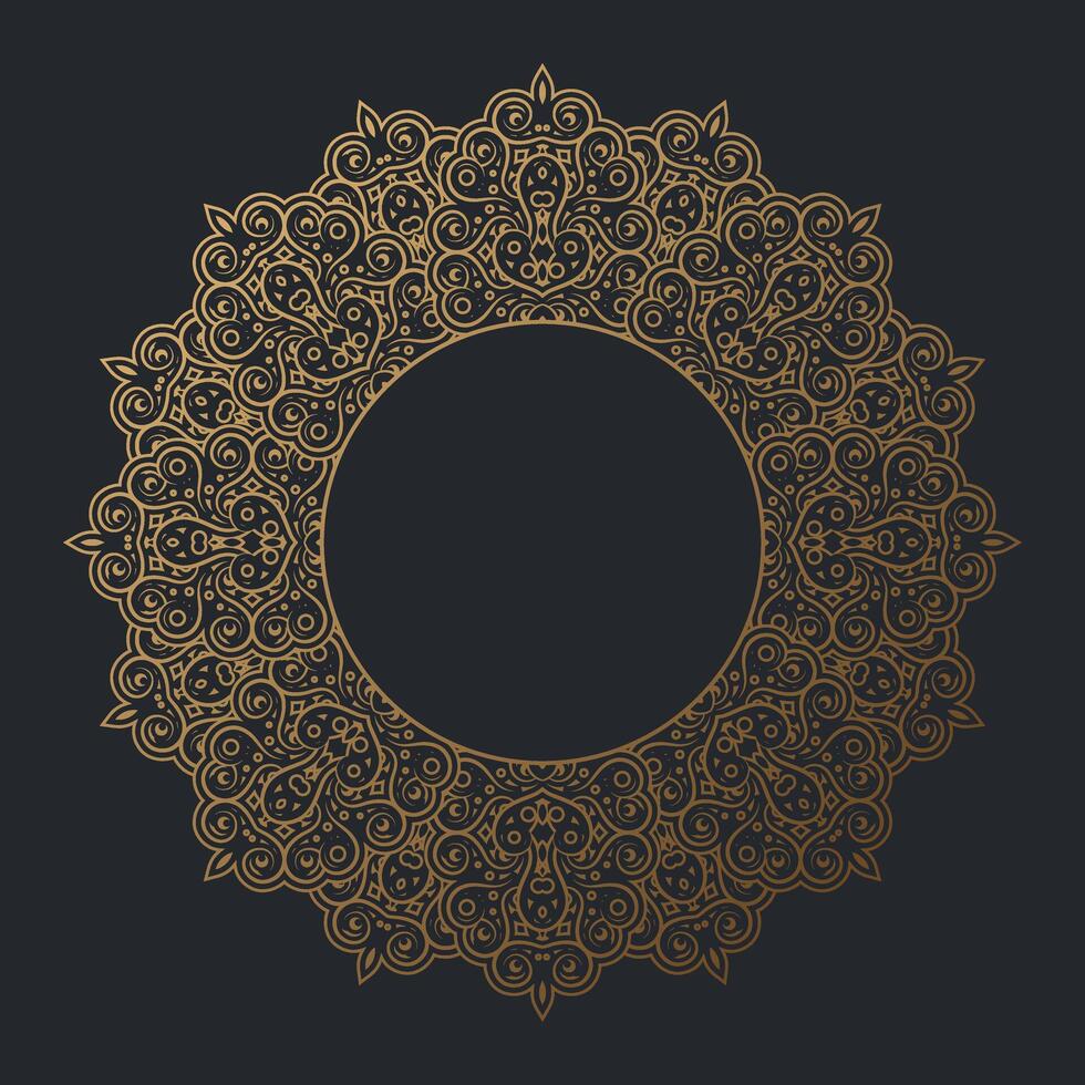 Luxury dark Gold round floral frame template vector