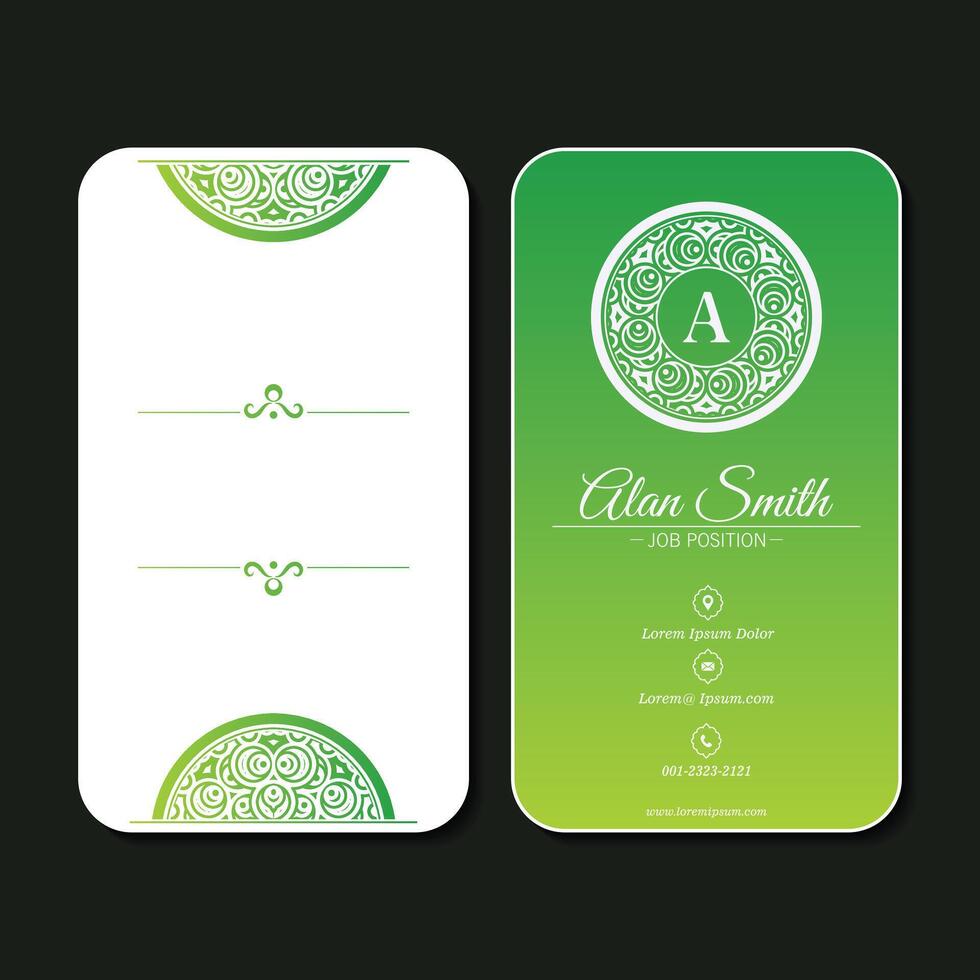 Green retro decorative logo and business card template vector