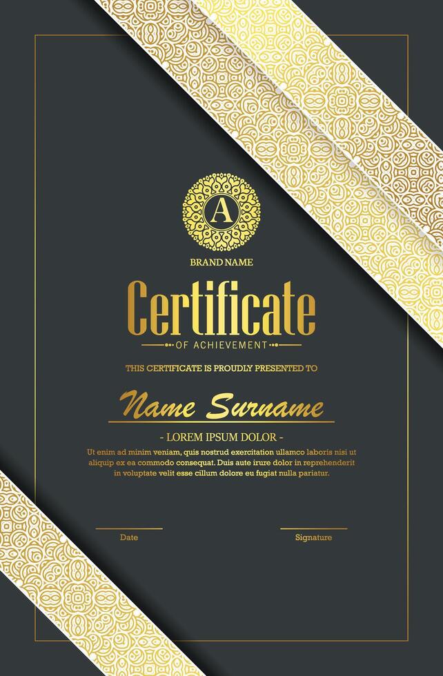 Certificate of achievement template with vintage gold design vector
