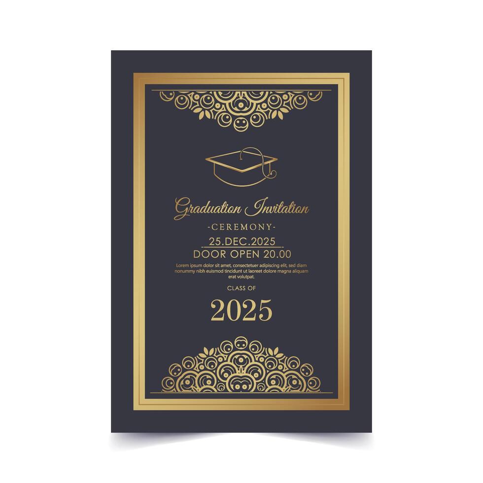 Elegant dark graduation invitation template. vector