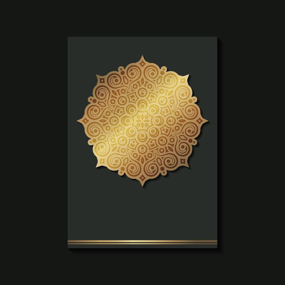 luxury Black and gold cover background with mandala art texture vector