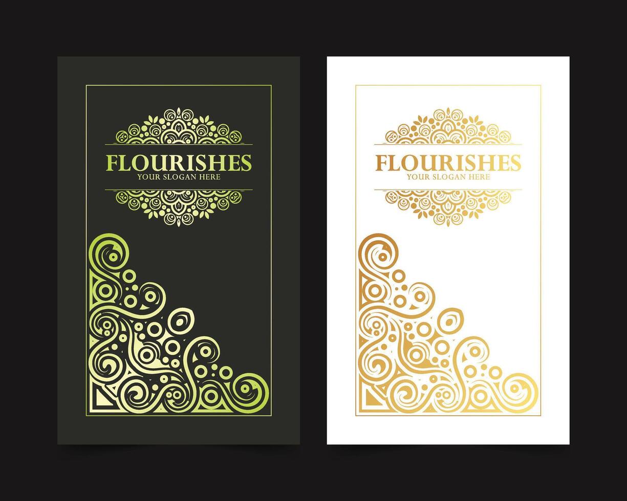 Luxury gold dark calligraphy ornament frame line design template vector