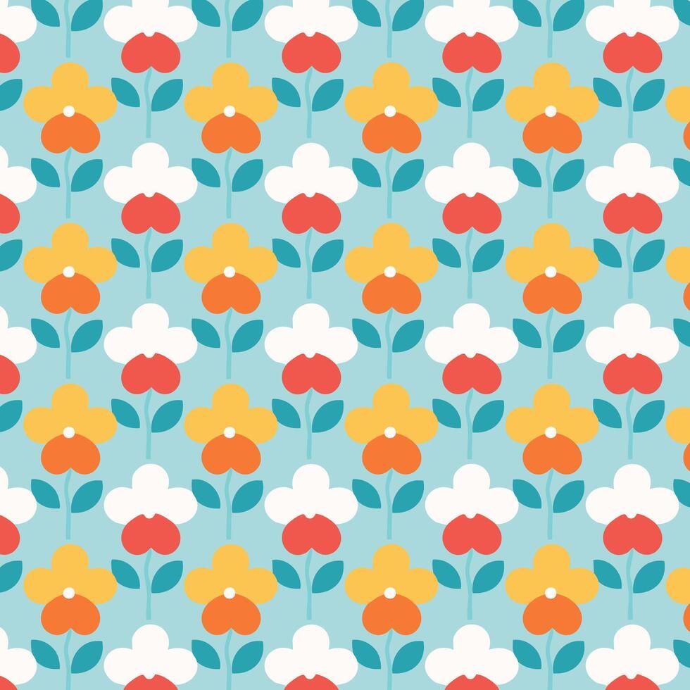 A colorful pattern with flowers on blue vector