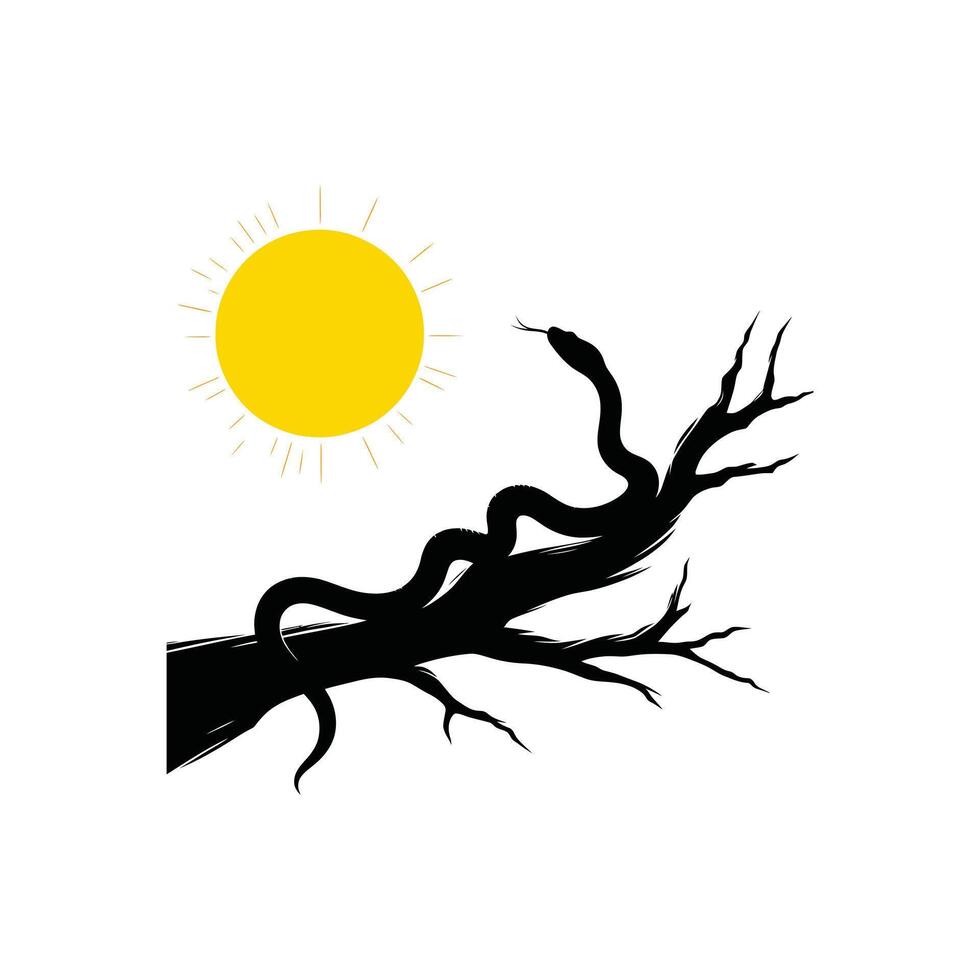 Black Snake Climbing Tree with Sun Outline Simple Animal Design Nature Inspired Sunny Art vector
