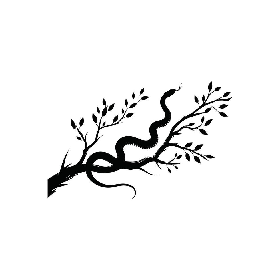 Snake on Branch Silhouette Illustration Reptile in Tree Graphic Design Element vector