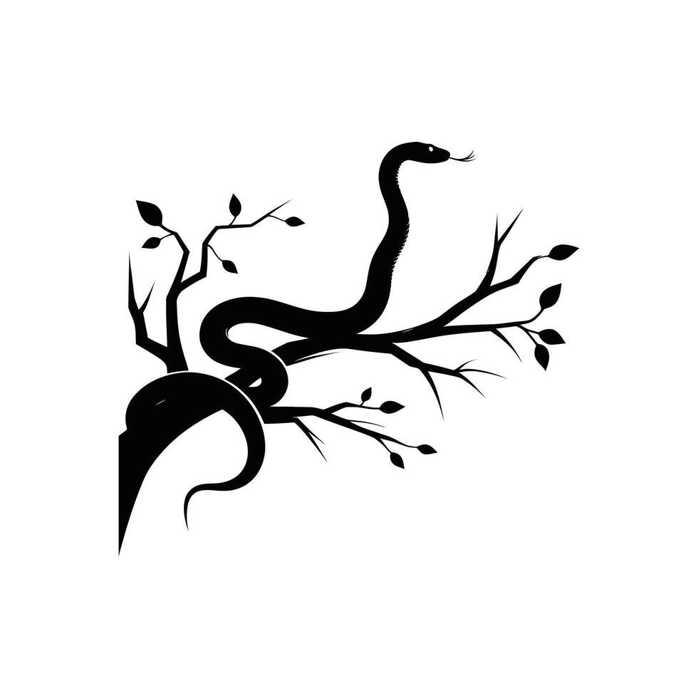 Serpent on Twig Silhouette Isolated Art Reptile on Branch Graphic Template vector