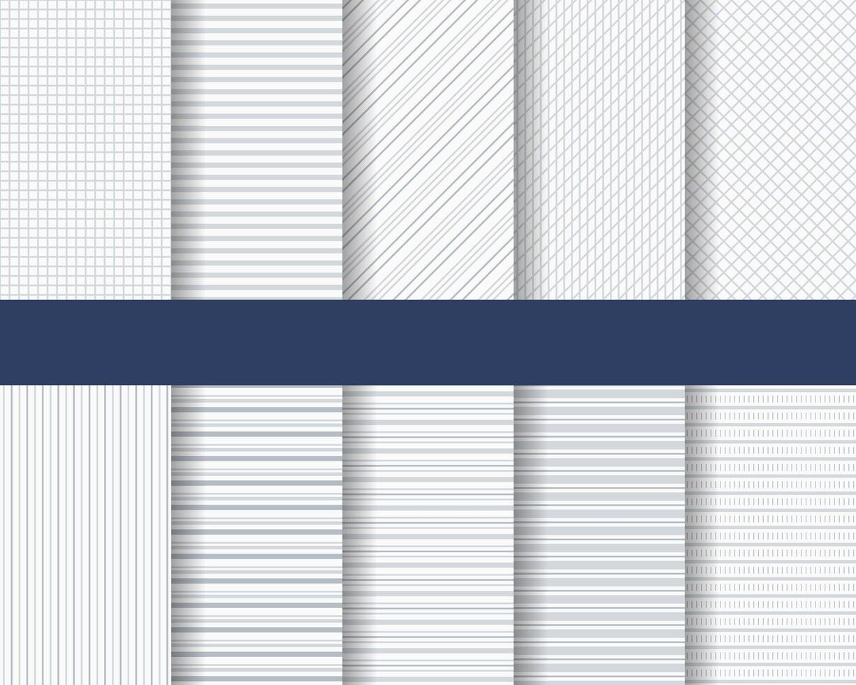 Set of ten subtle seamless patterns. Classic monochrome textures. Gray colors, swatches are included vector