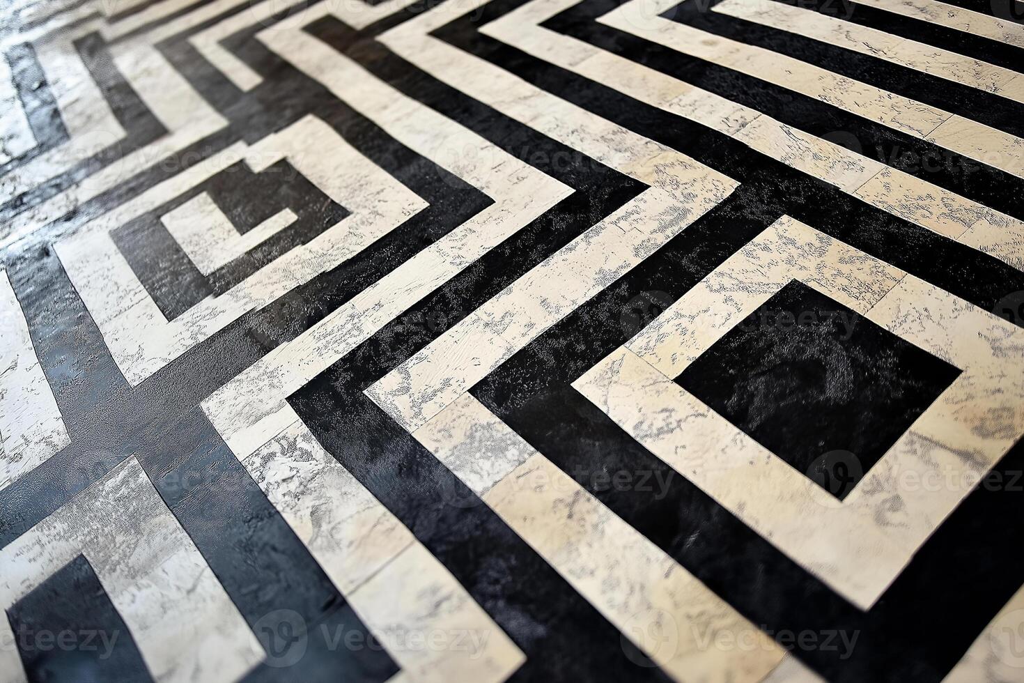 Intricate patterns on modern flooring create a striking visual contrast in a contemporary space. photo