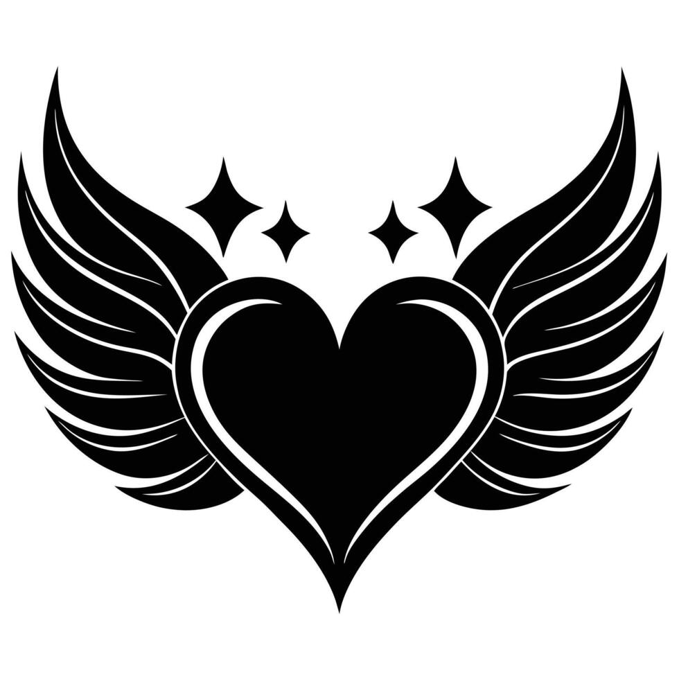 design of a heart with stylized wings and stars. vector