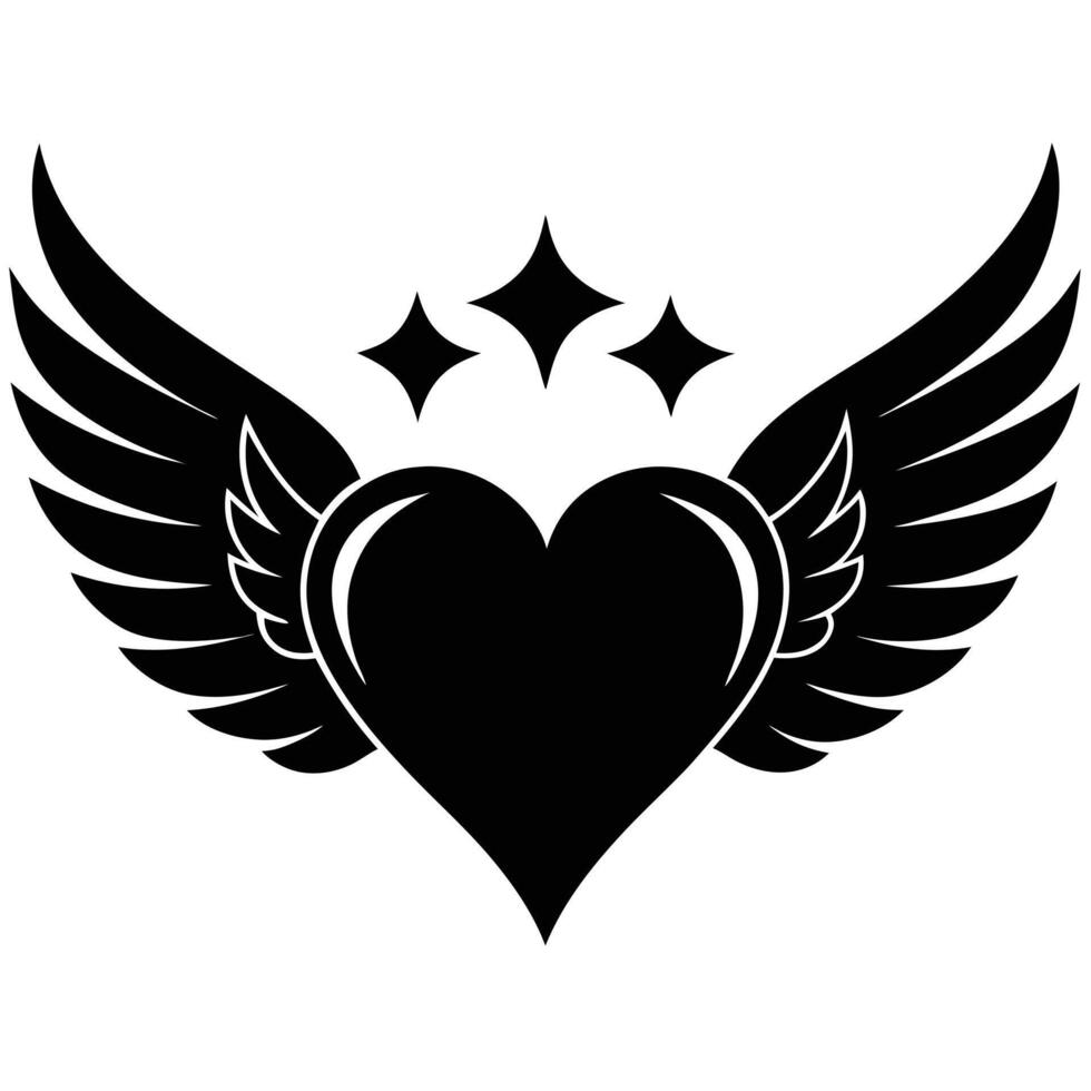 a heart with stylized wings and stars. vector