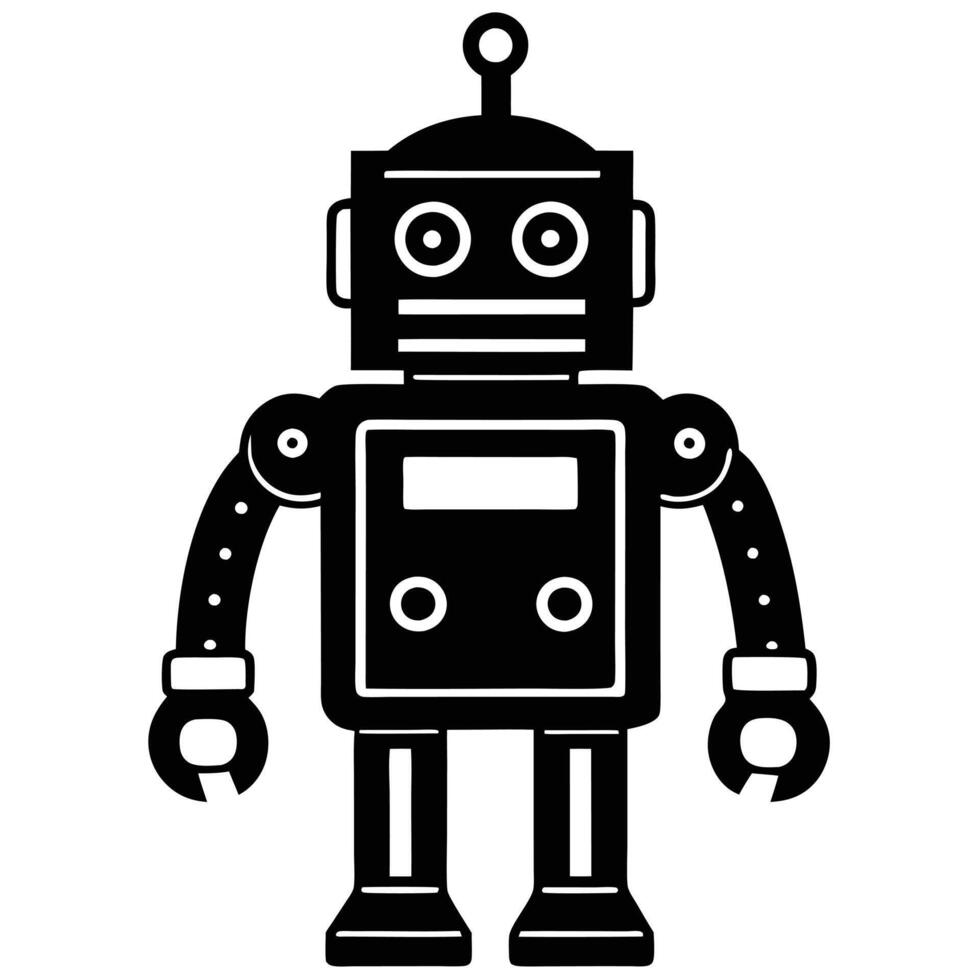 Cute Retro Robot Silhouette Design vector