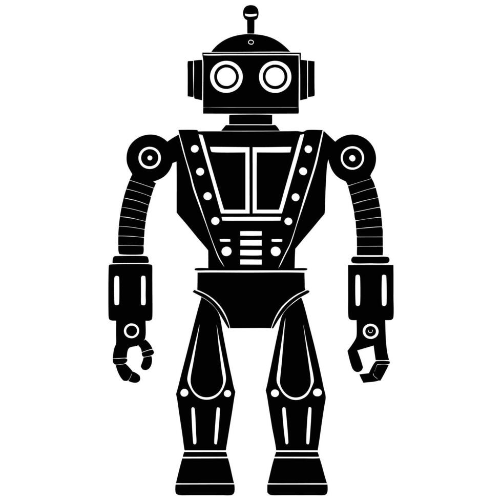 A stylized, black silhouette of a retro-style robot. vector