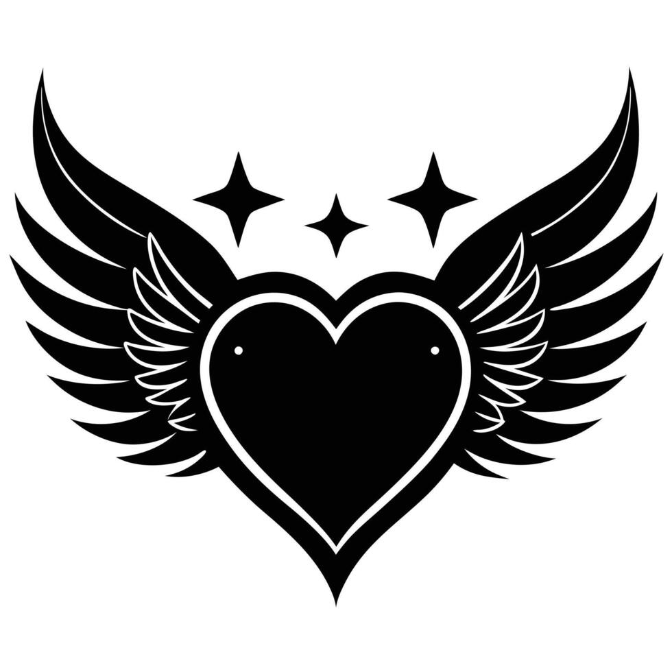 Heart with wings and stars graphic design vector