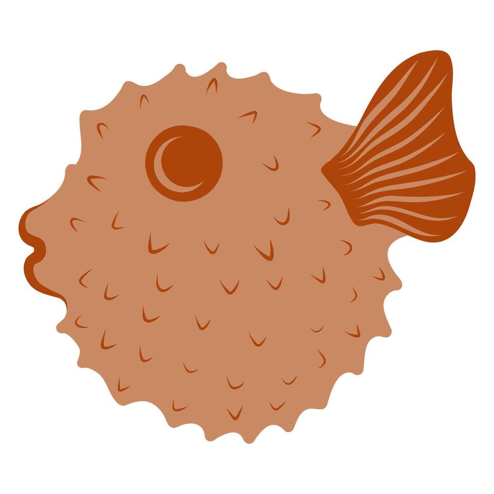 Hand drawn brown fugue fish illustration, fugu fish vector
