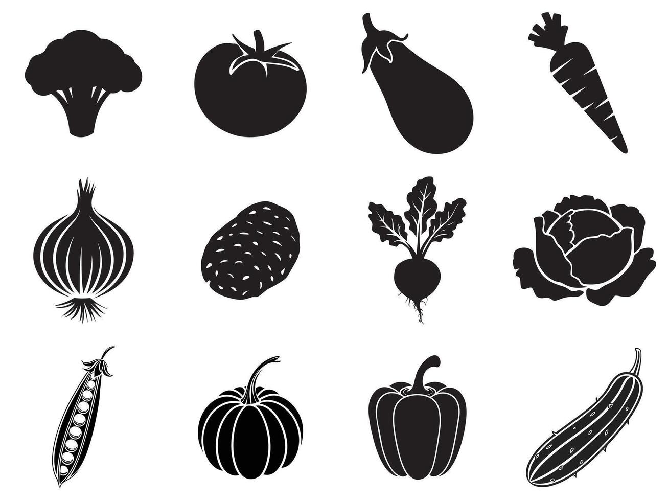 Vegetable Icons flat icon silhouette set vector