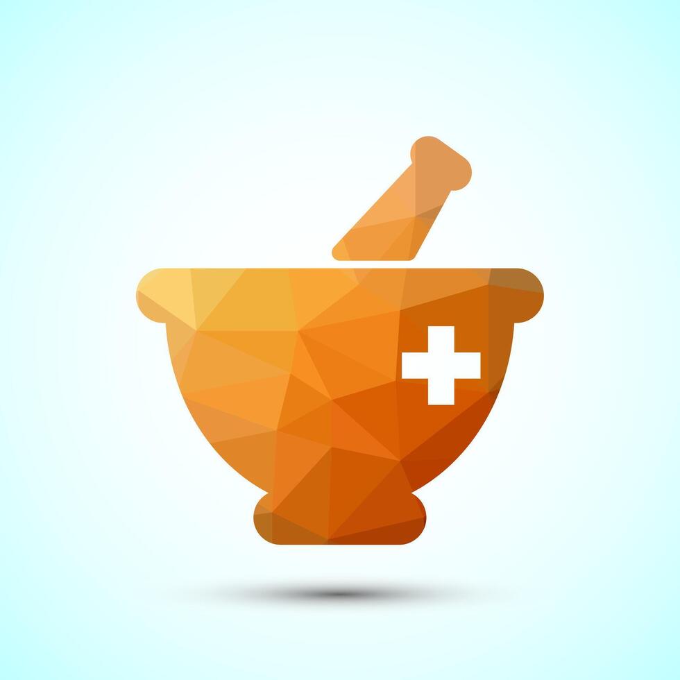 Mortar and pestle icon design illustration. Pharmacy sign symbol for app, website, Low poly style vector