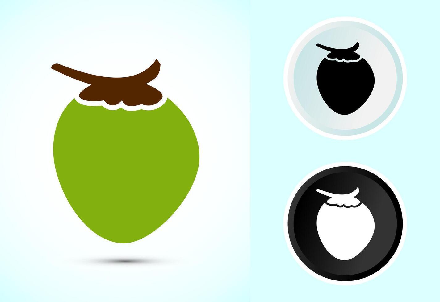 Coconut fruit icon, Organic fruit icon sign, Color black and white vector