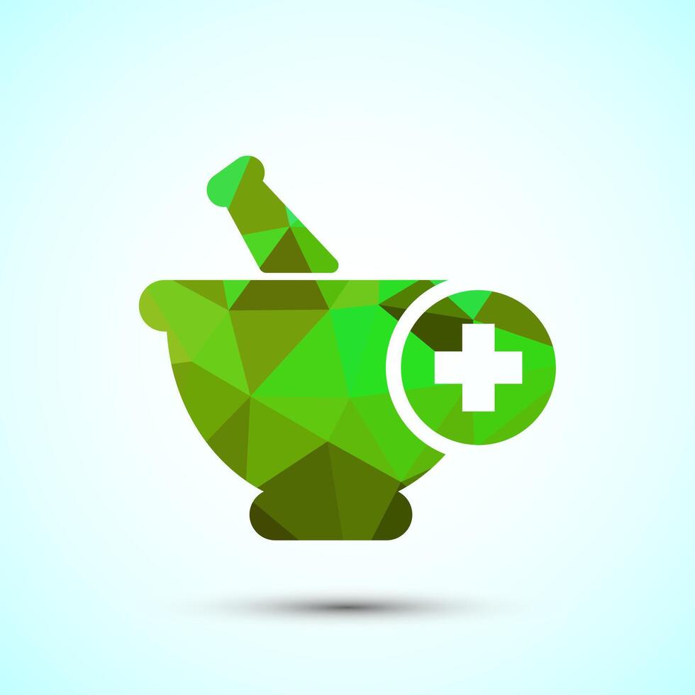 Mortar and pestle icon design. Pharmacy sign symbol for app, website, and logo. Low poly style vector