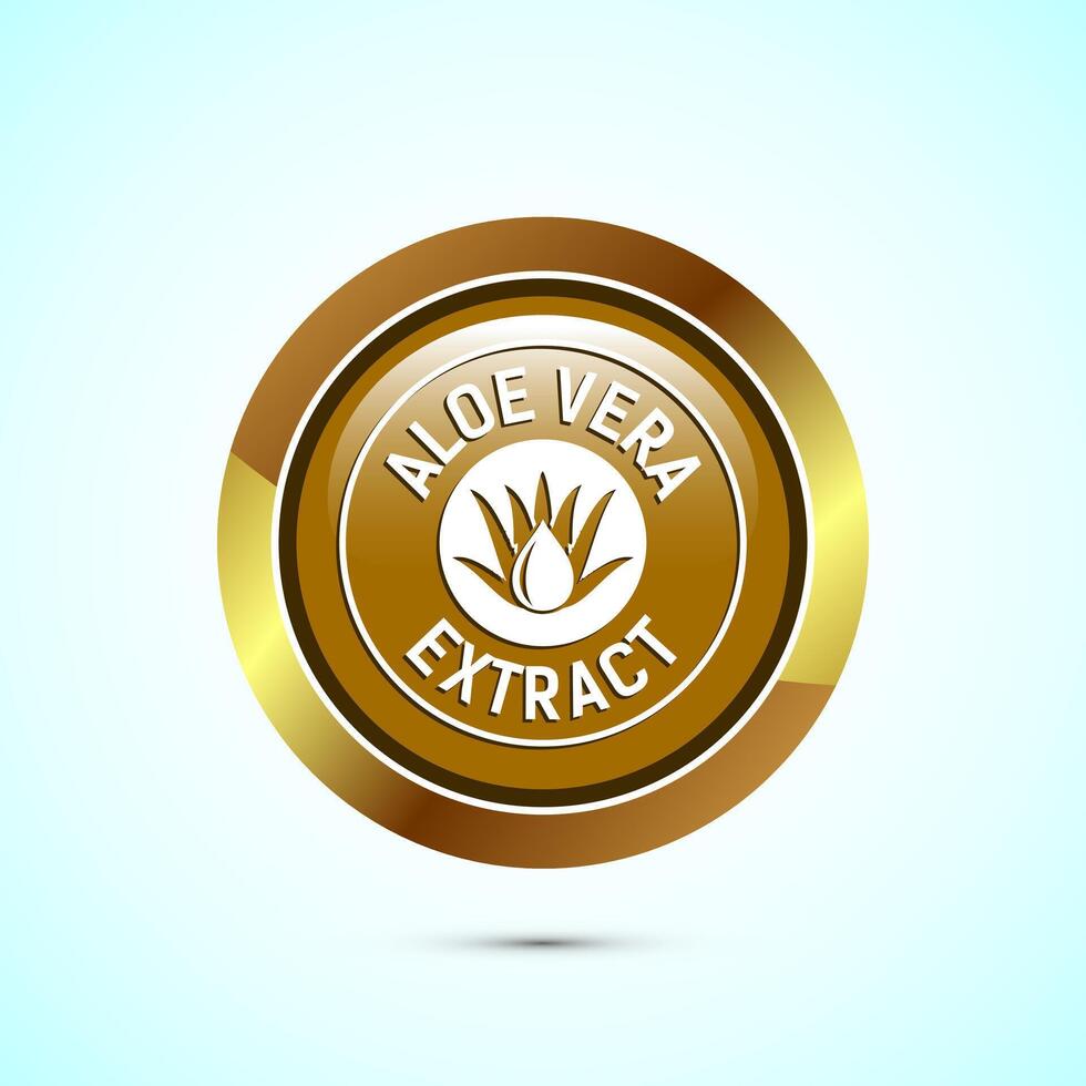 Aloe vera extract icon design illustration. Aloe vera badge label for product packaging, Gold color round button design vector