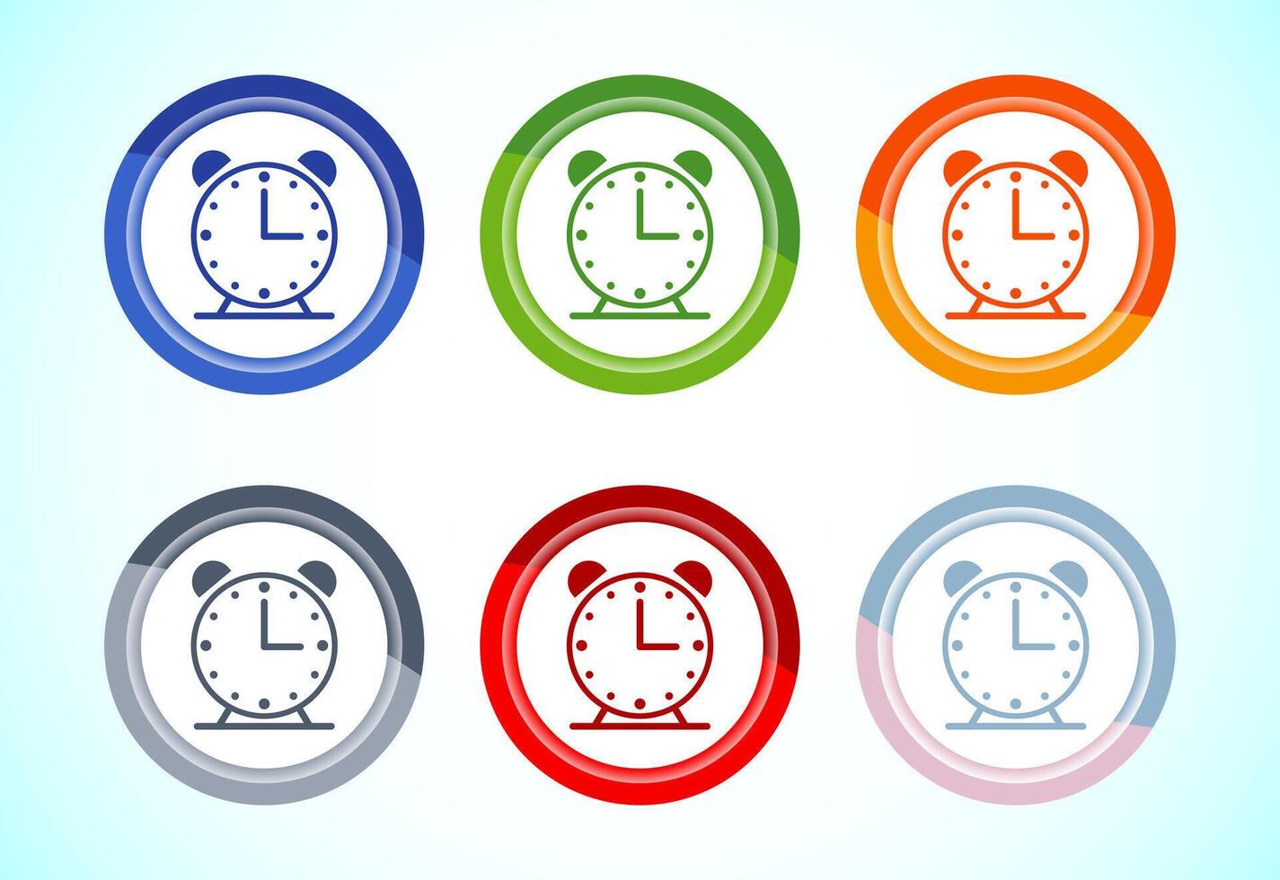 Clock Icon Design, Watch Icon For Apps and Websites, 6 color button design set vector