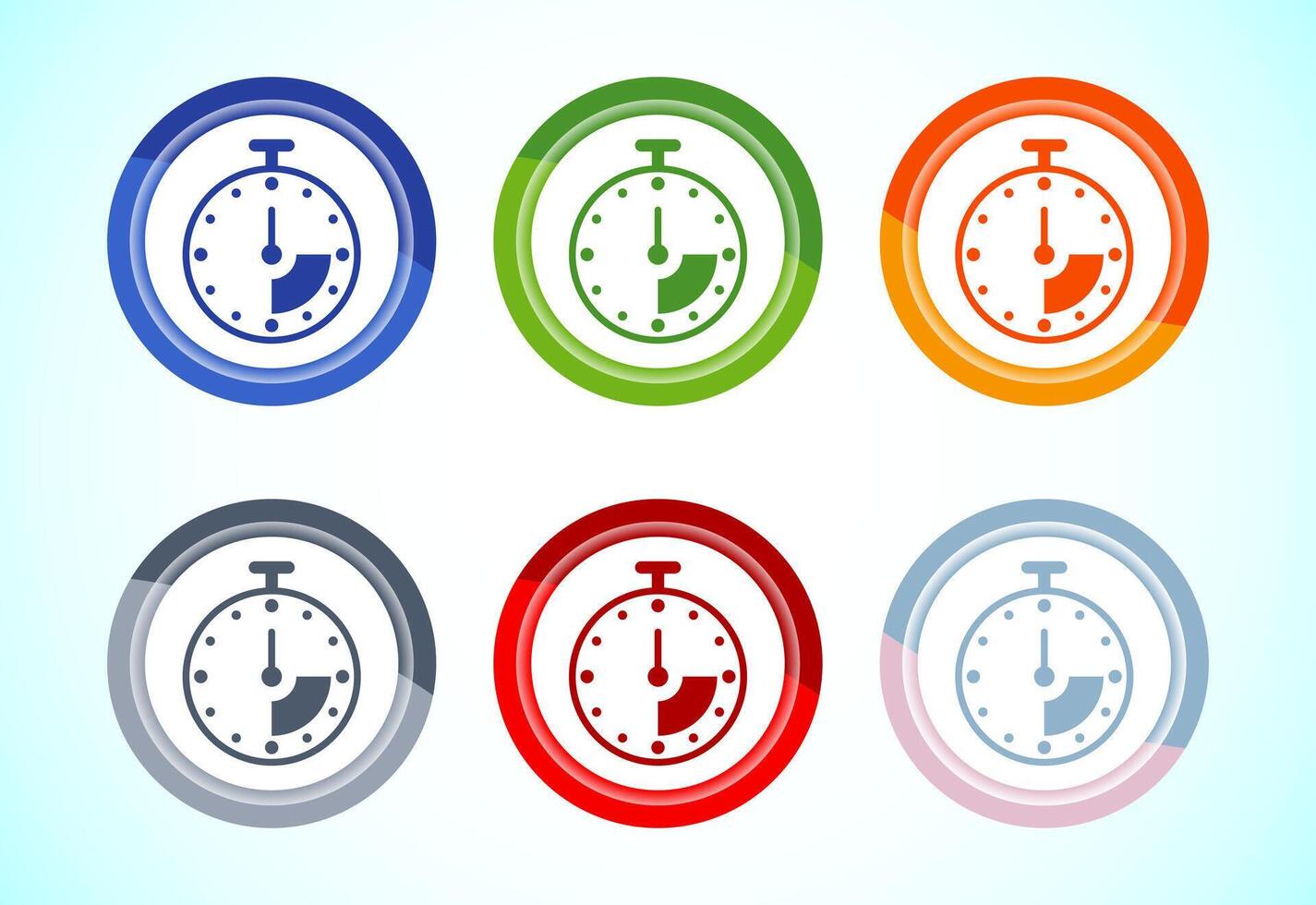 Clock Icon Illustration, Watch Icon For Apps and Websites, 6 color button design set vector