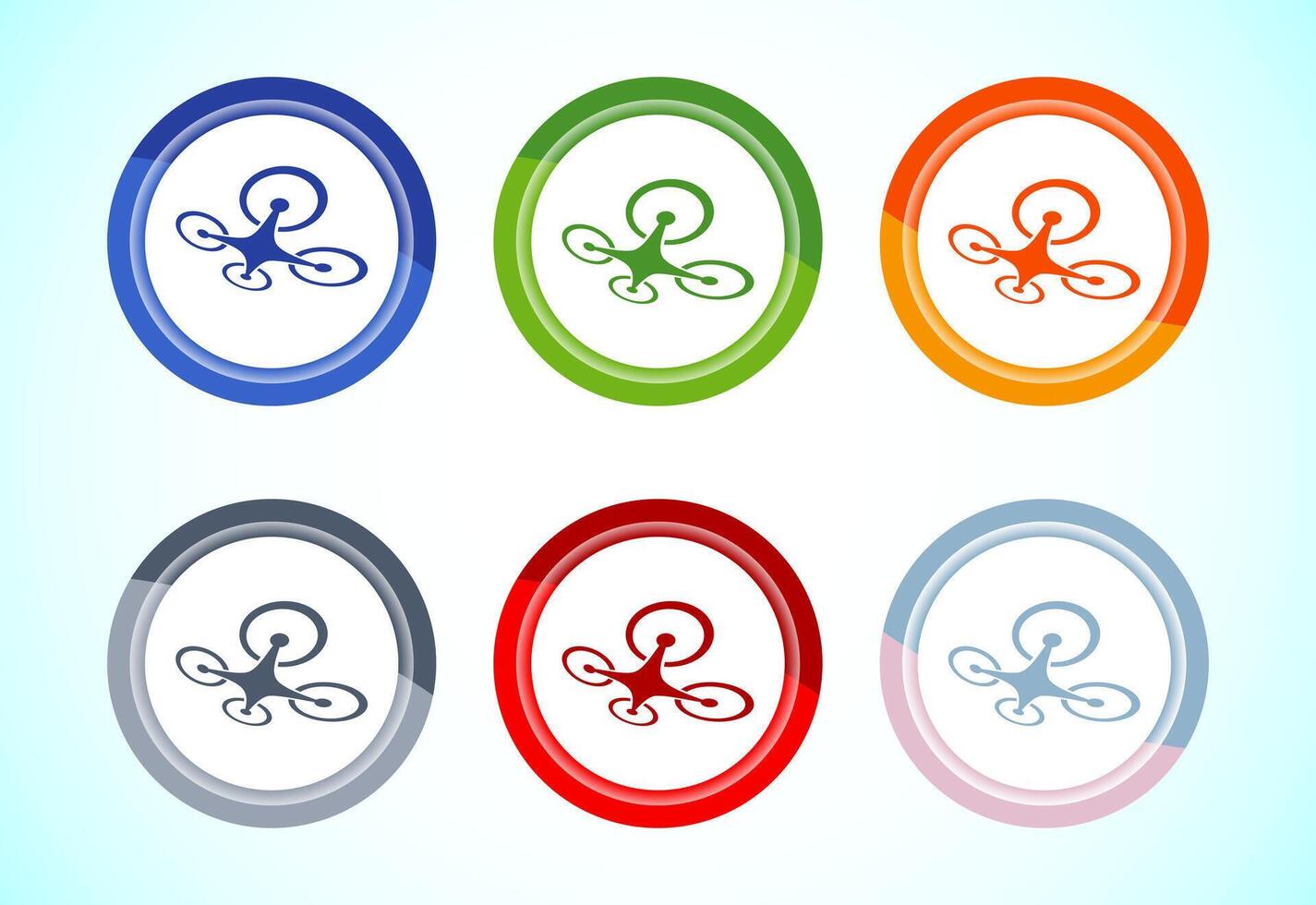 Drone icon design. Drone Quadro copter logo sign, 6 color button design set vector