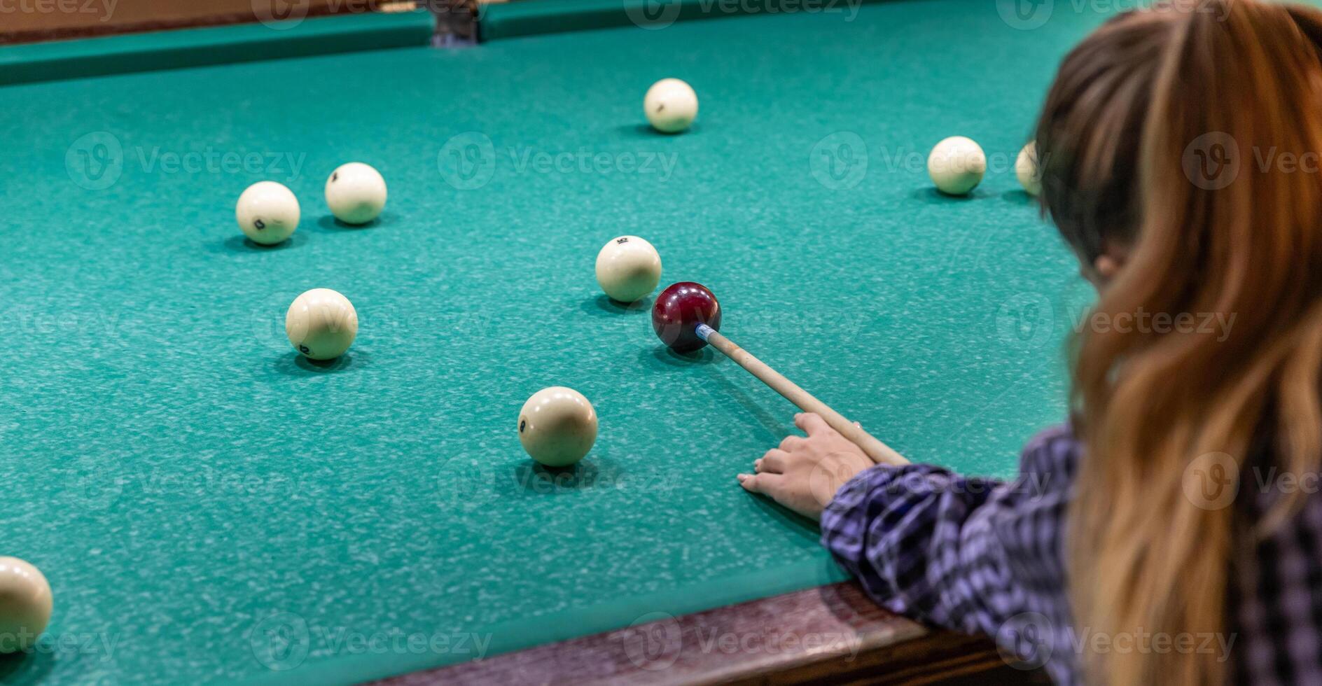 Billiards Pyramid. Billiard table with balls for Russian billiards. photo