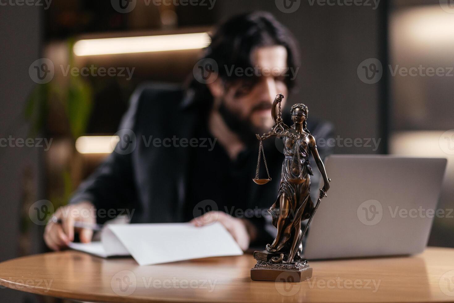 Mature businessman Lawyer holding legal documents, reading the statute of limitations, tax and legal services firms at office. photo