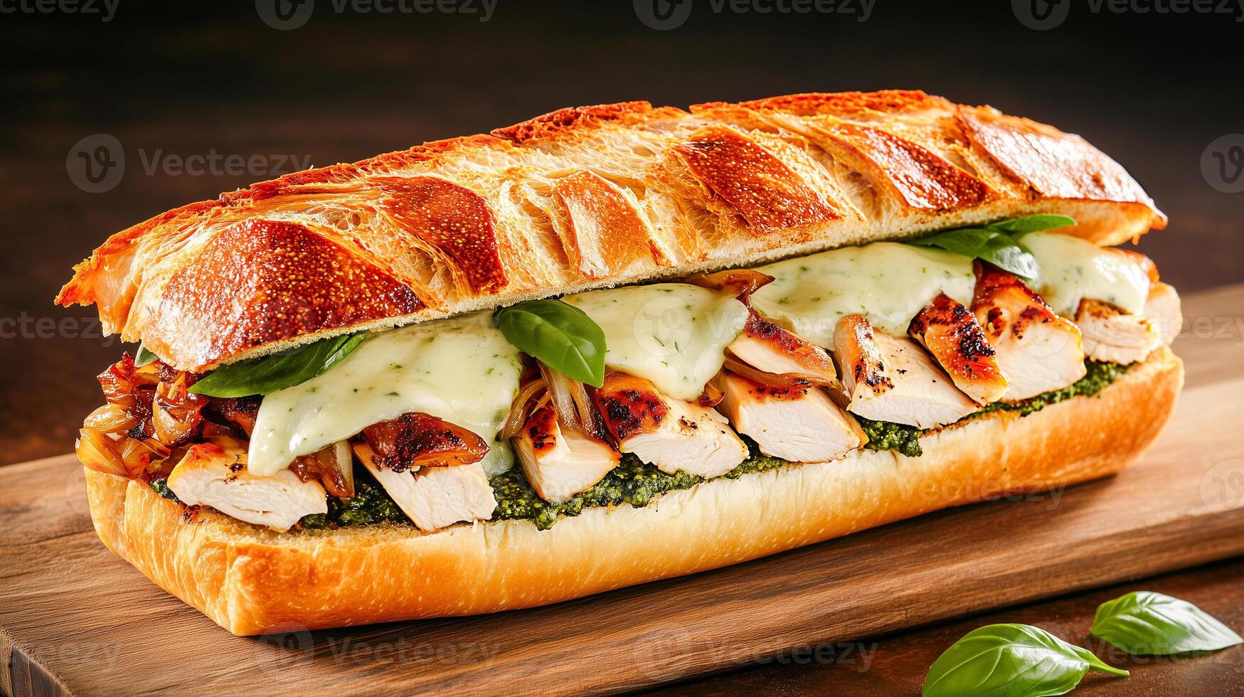 Gourmet Ciabatta with Grilled Chicken, Basil, and Pesto photo