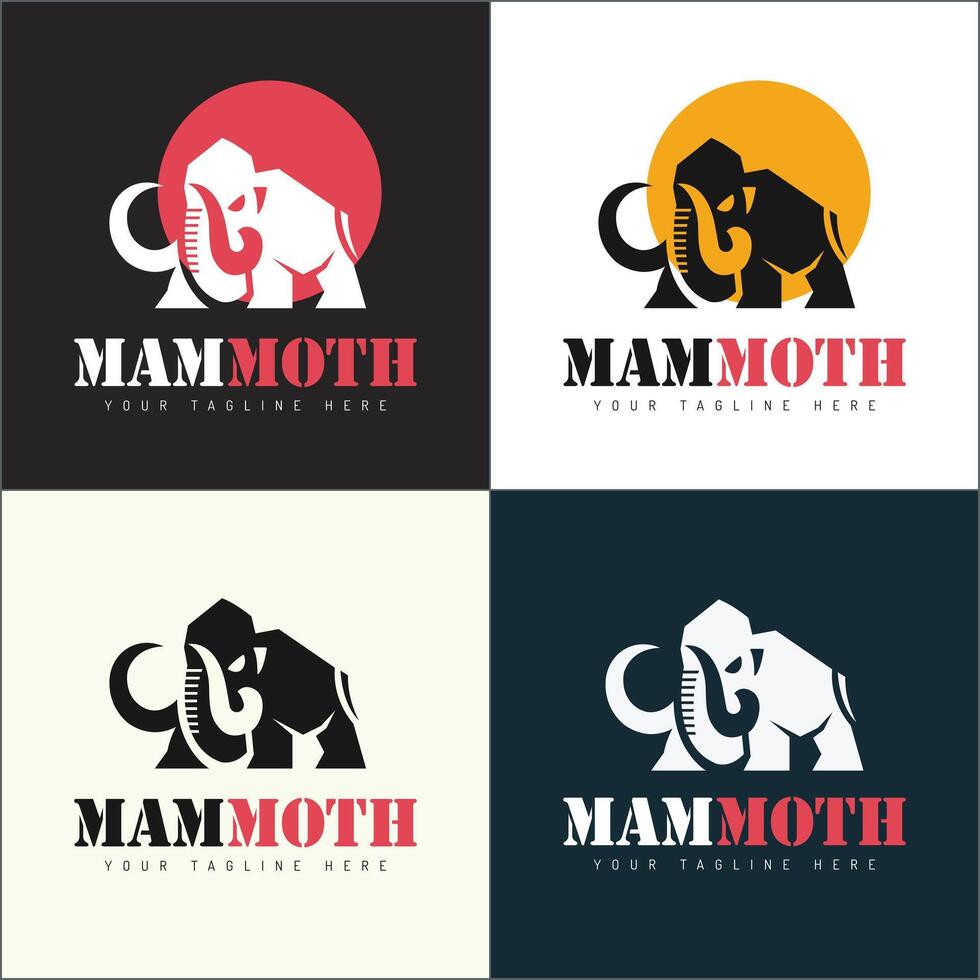 Mammoth elephant logo set silhouette template design vector