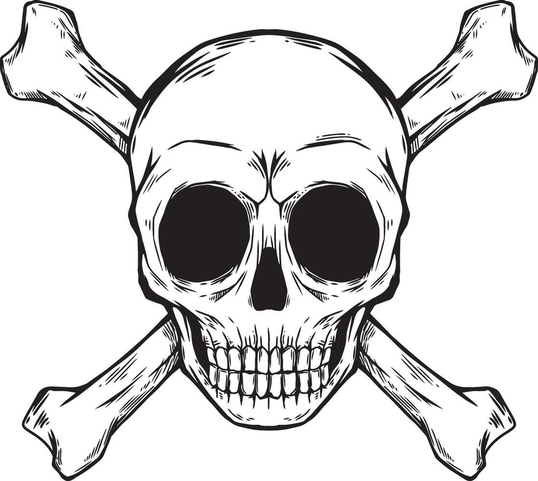 Illustration of a human skull with crossed bones, suitable for commercial use as a poster, card, flyer, symbol, sign, etc vector