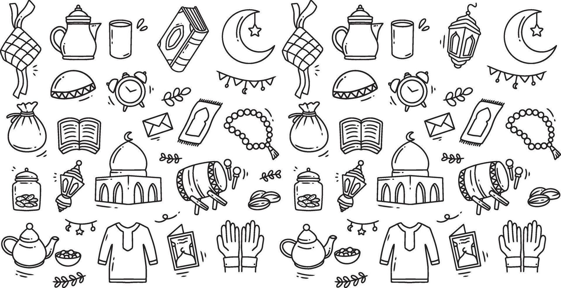 Set of Islamic doodle element related to holly Ramadan vector
