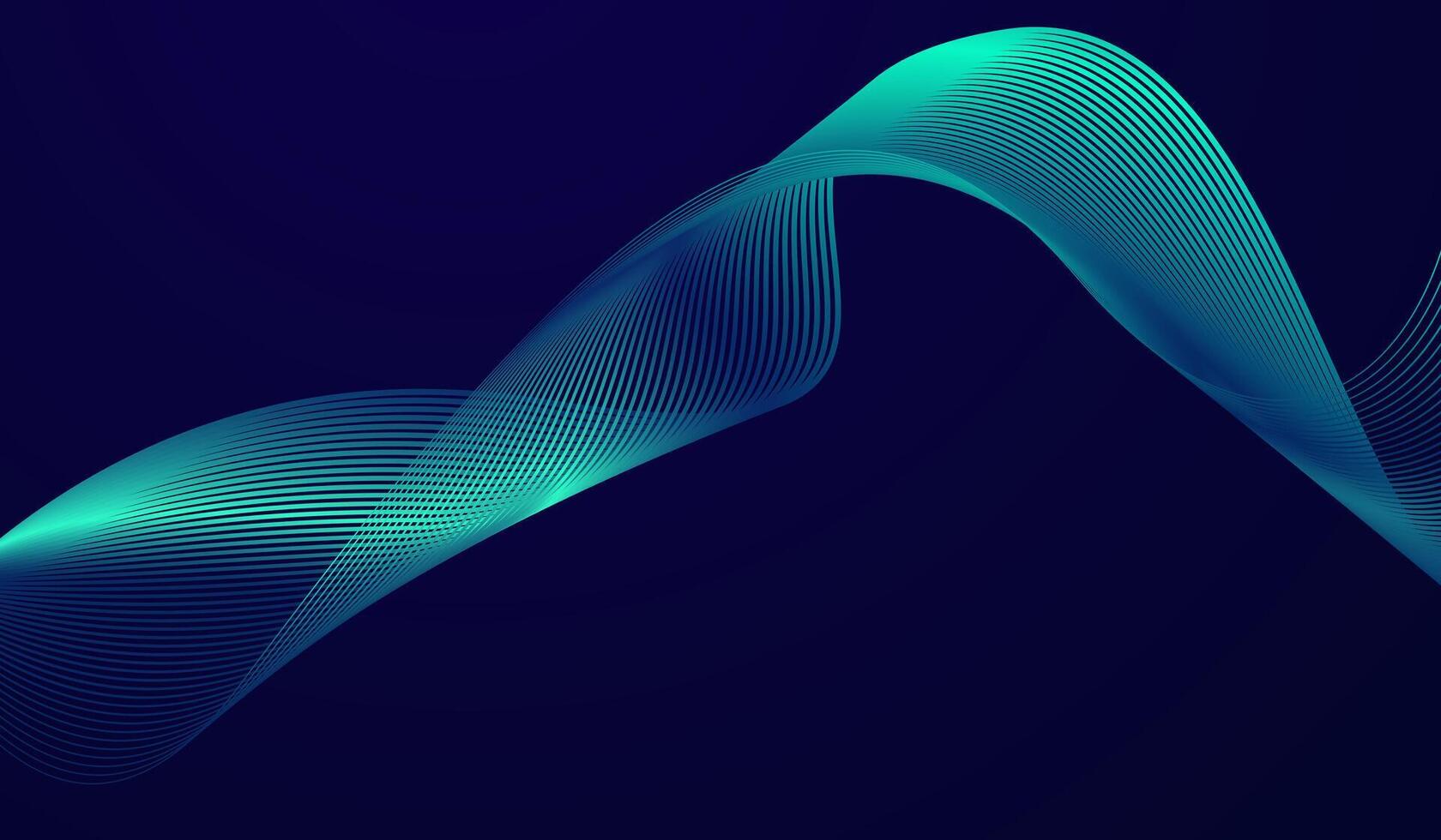 A futuristic abstract background featuring smooth, flowing wave-like lines in shades of blue and green. Abstract glowing wave lines on dark blue background vector