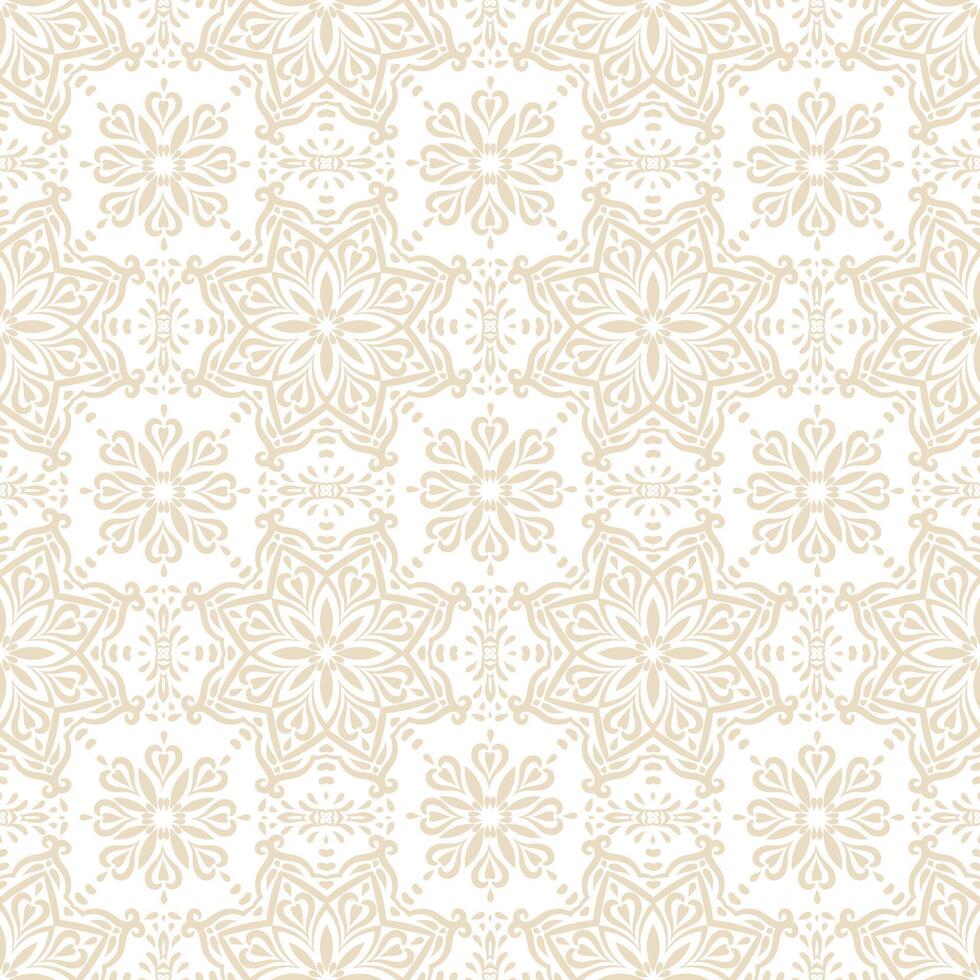 seamless pattern with oriental ornamental design. Geometric floral background in beige colors for textile, linen, invitation, web. Elegant mandala backdrop. vector