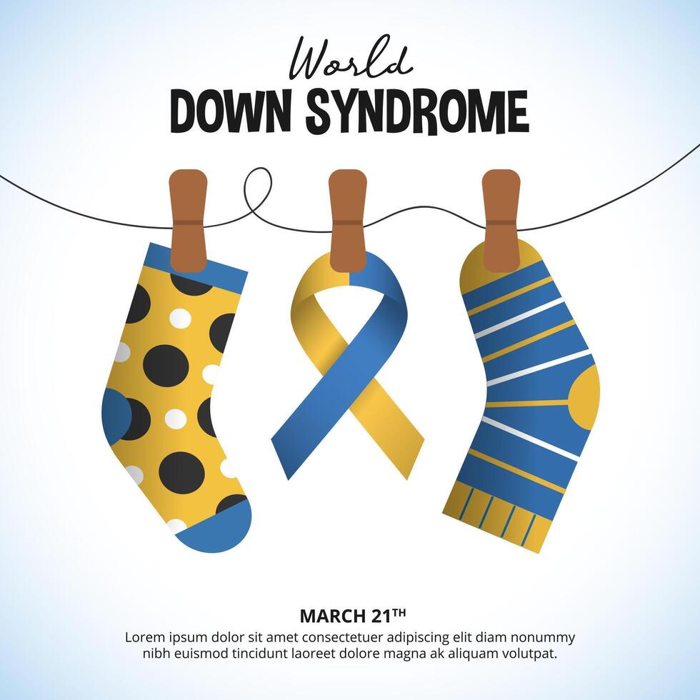 World Down Syndrome Day design with socks and a ribbon vector