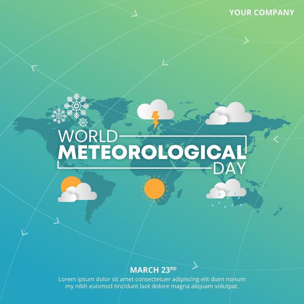 World Meteorological Day design with weather signs and wind arrow vector
