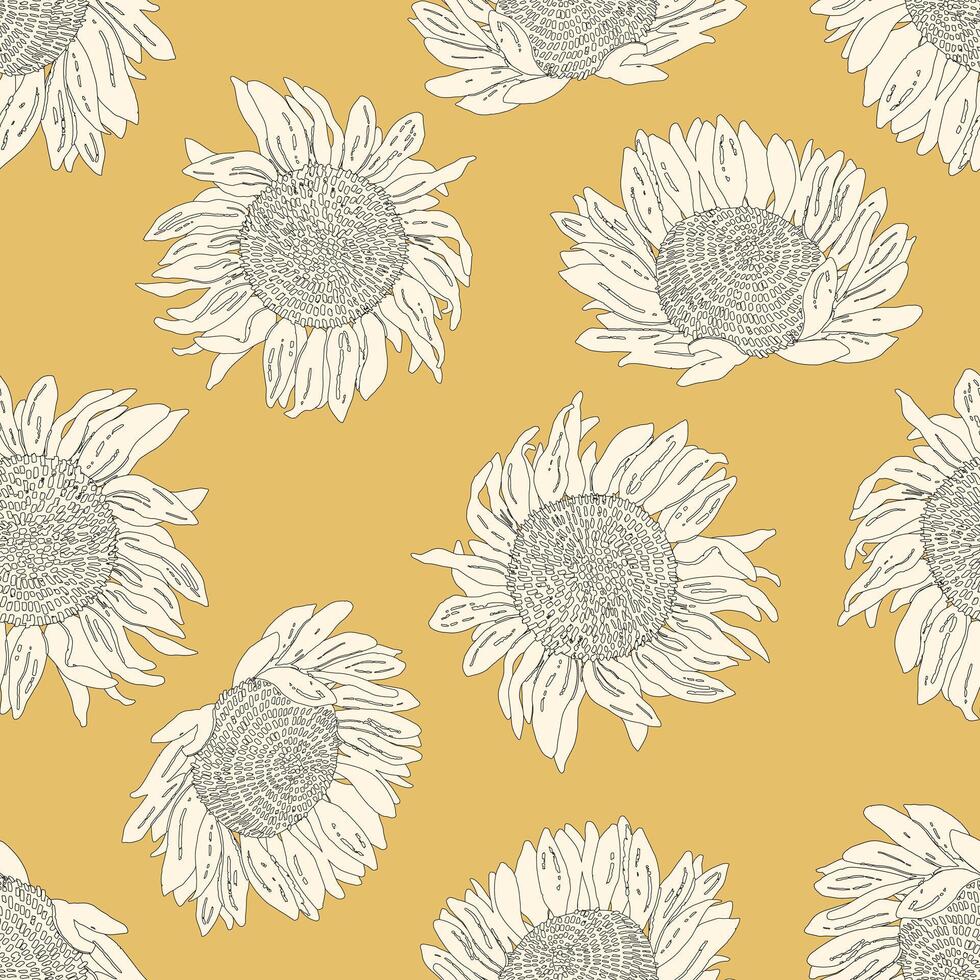 Sunflowers seamless pattern. illustration for wrapping paper, wallpapers, fabrics, postcards. vector