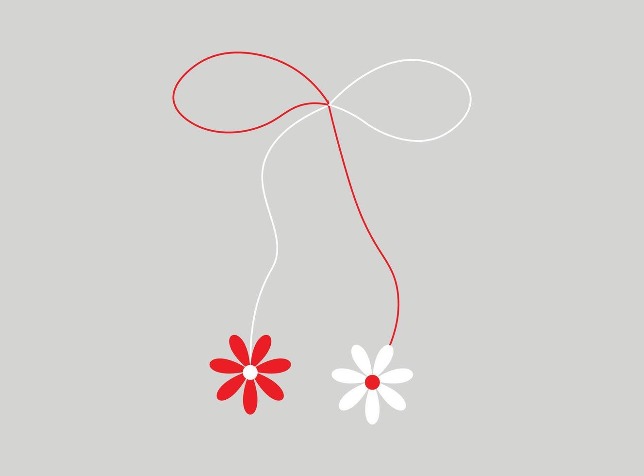 Flowers martisor isolated, red and white, hello spring, March, spring symbol, season decoration, traditional vector