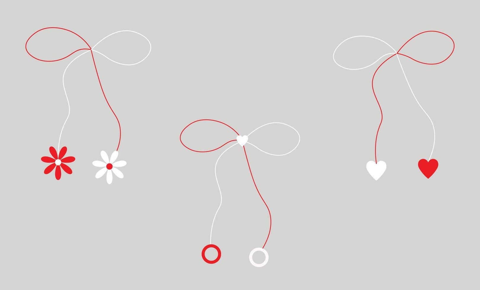Martisor red and white, cute set isolated, March, spring, season decoration, traditional, design love gift vector