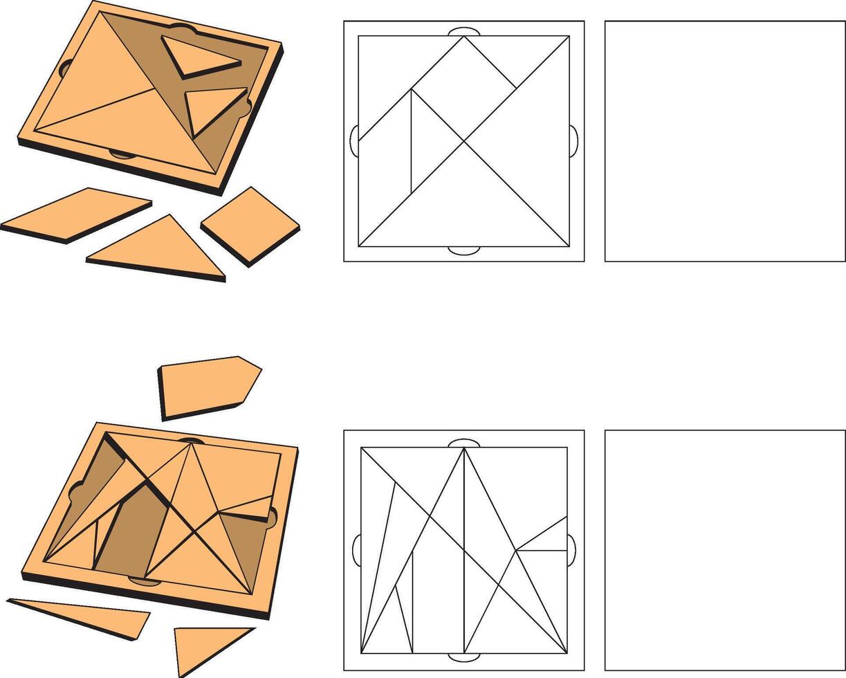 Laser cut template Tangram Ostomachion puzzle game Montessori school education material vector