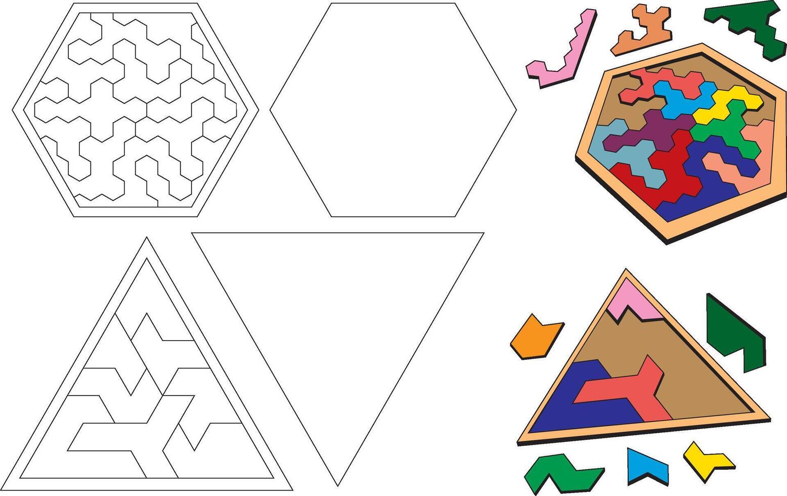 Laser cut template Geometric puzzle game triangle hexagon Montessori school educational material vector
