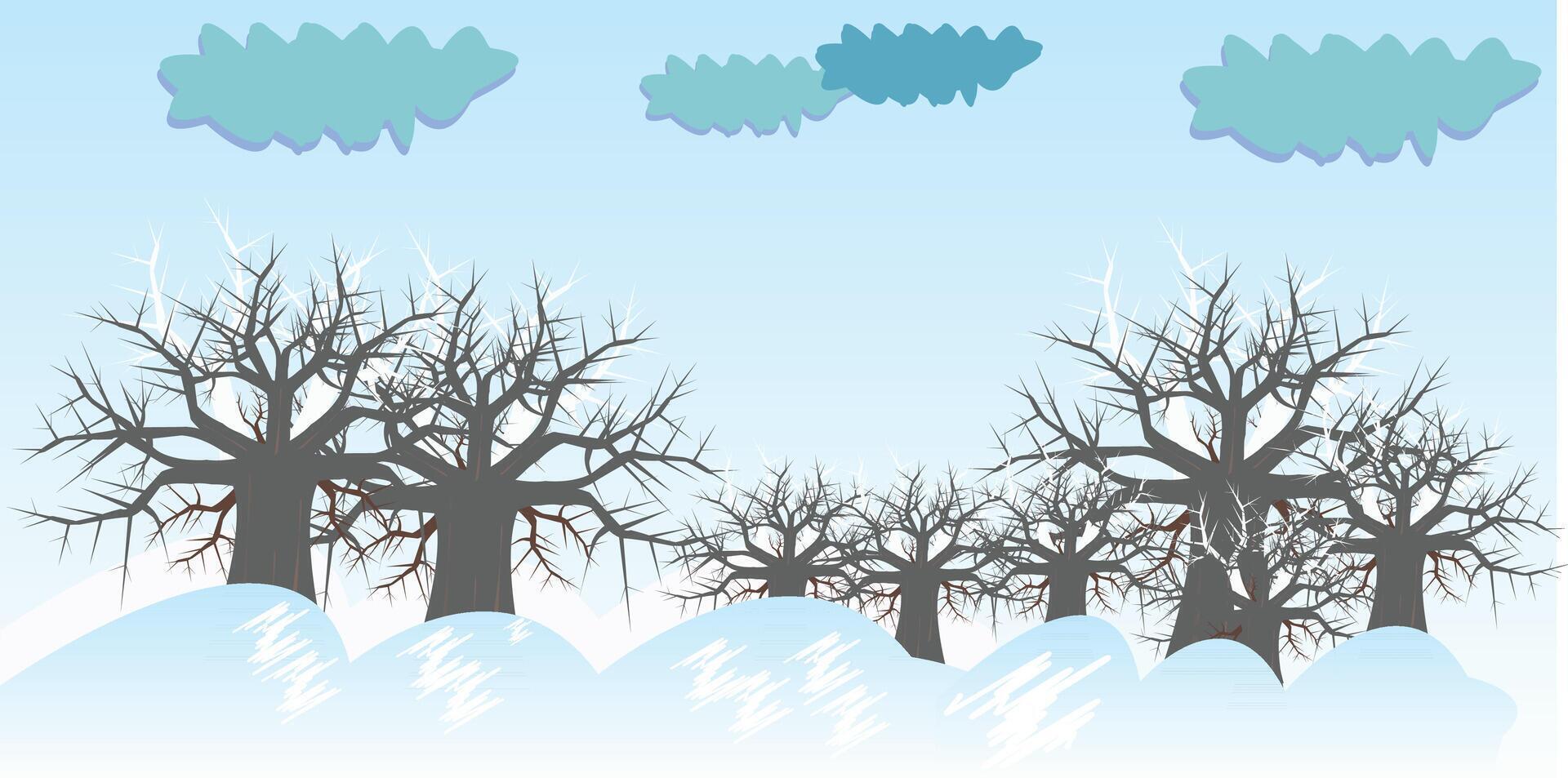 design winter scene blue background tree snowy elements vector