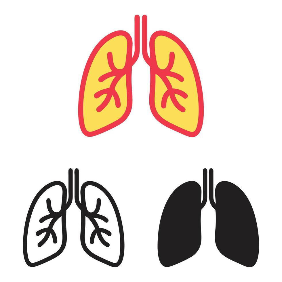 Lungs Icons in Color, Outline, Silhouette Design, Human internal organ body part Illustration vector