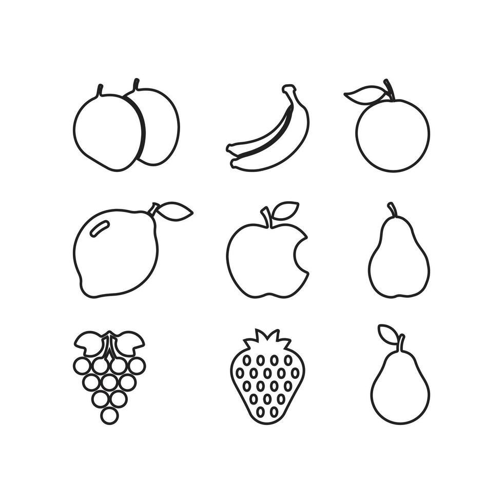 Fruits Line Art Icon Set Isolated Illustration On a White Background vector