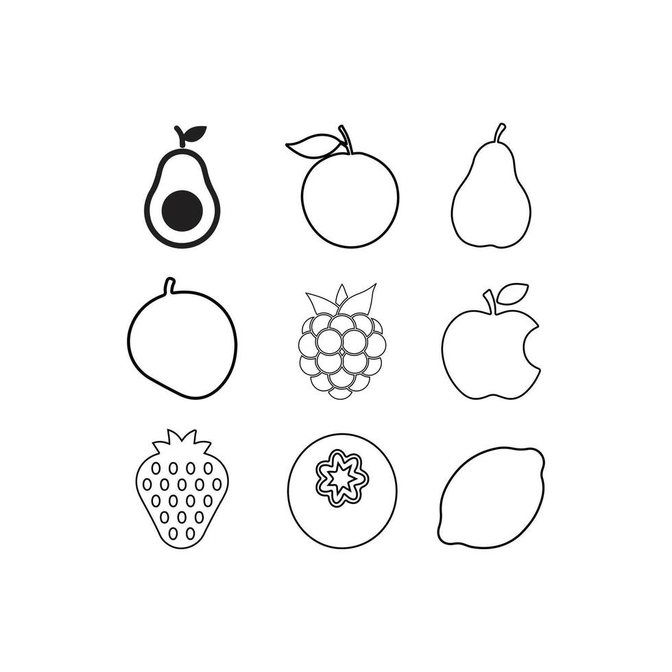 Fruits Line Art Icon Set Illustration On a White Background vector